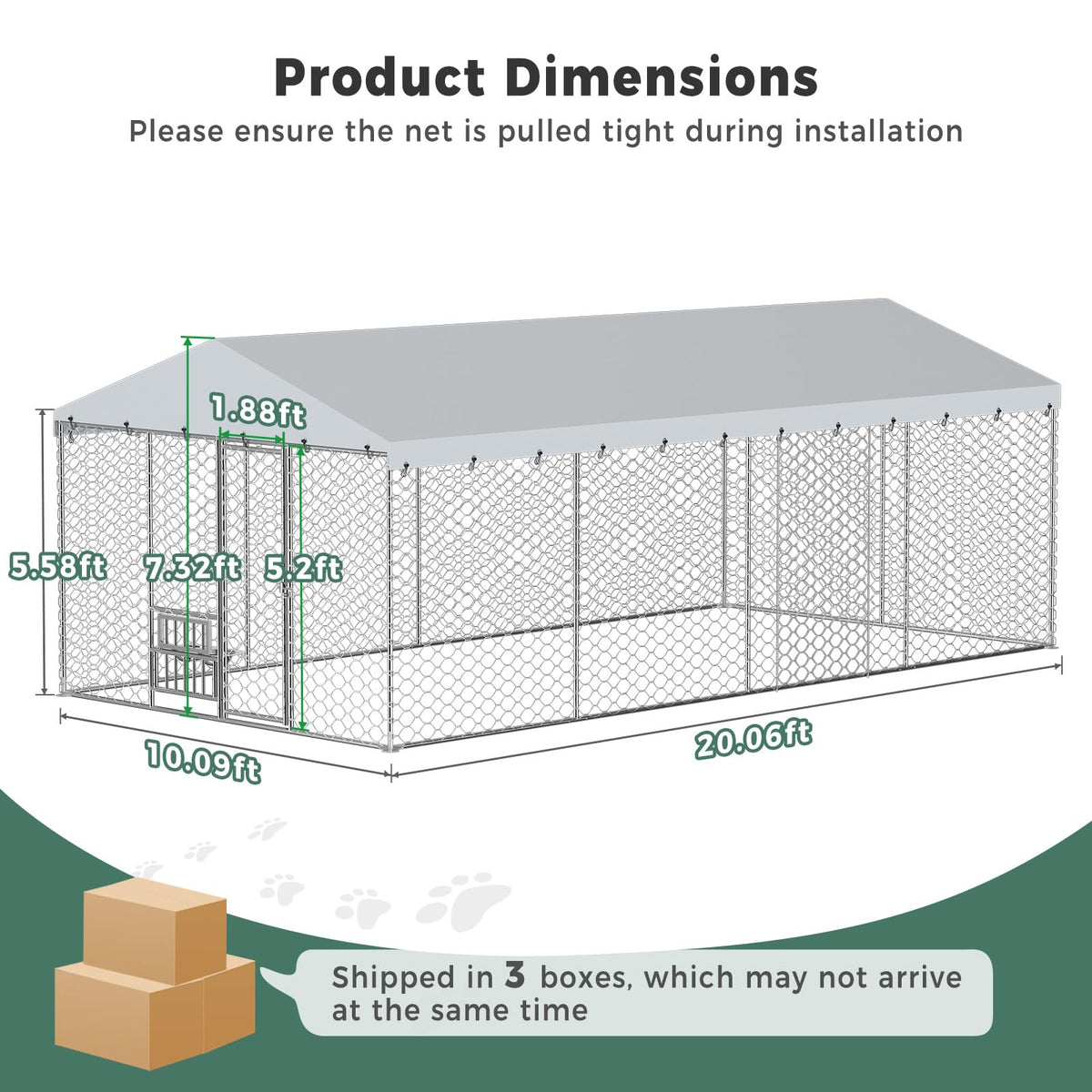 20×10×5.6FT Outdoor Dog Kennel with Bowls H911