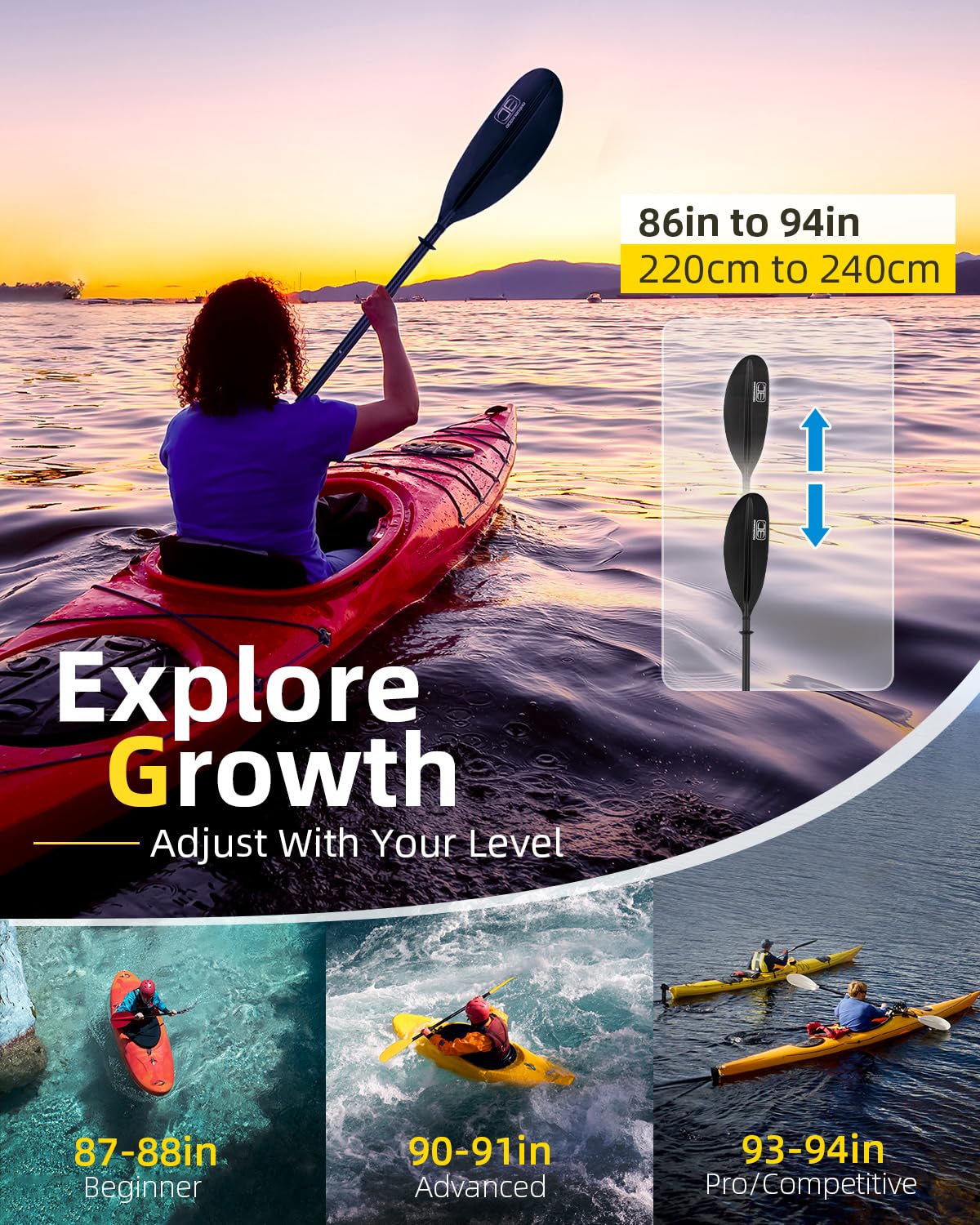 Adjustable Carbon Fiber Kayak Paddle E644