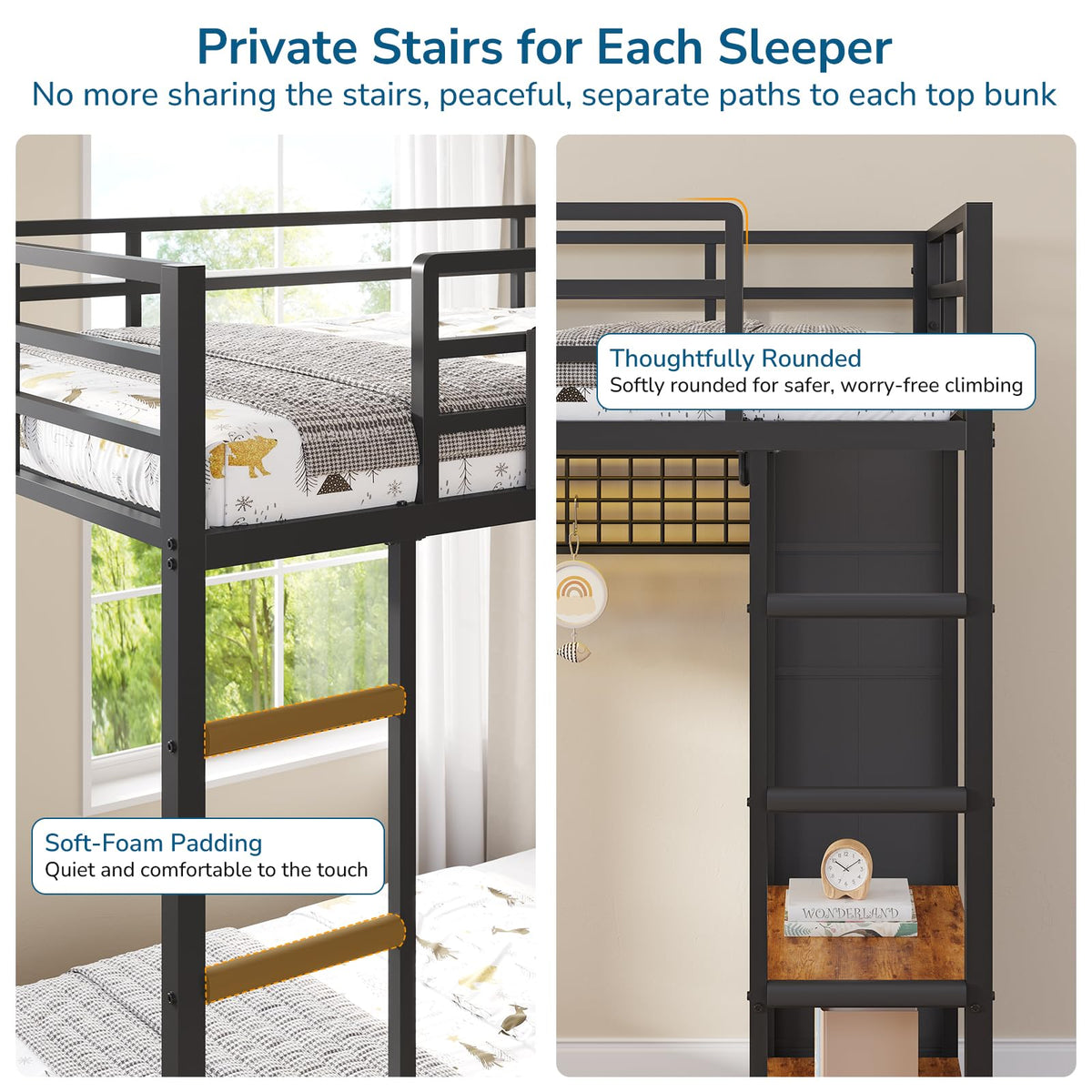 Black Twin Over Twin Triple Bunk Bed with 9 Storage Drawers and LED Lights Y89262