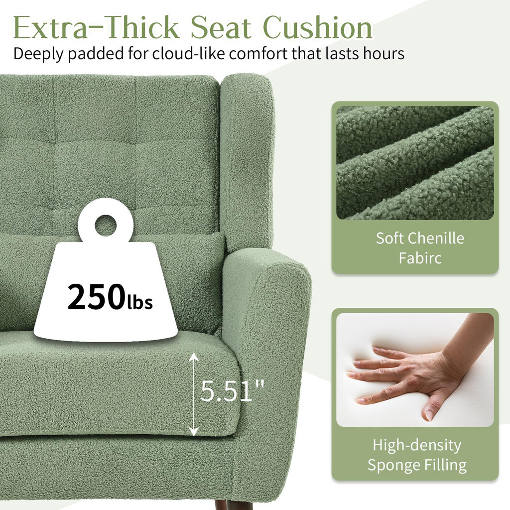 Green Teddy Upholstered Armchair Set of 2 with Lumbar Pillow S926