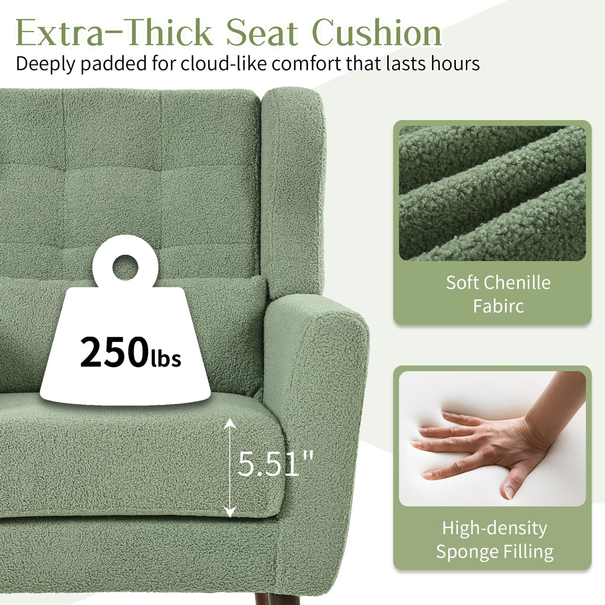 Green Teddy Upholstered Armchair Set of 2 with Lumbar Pillow S926
