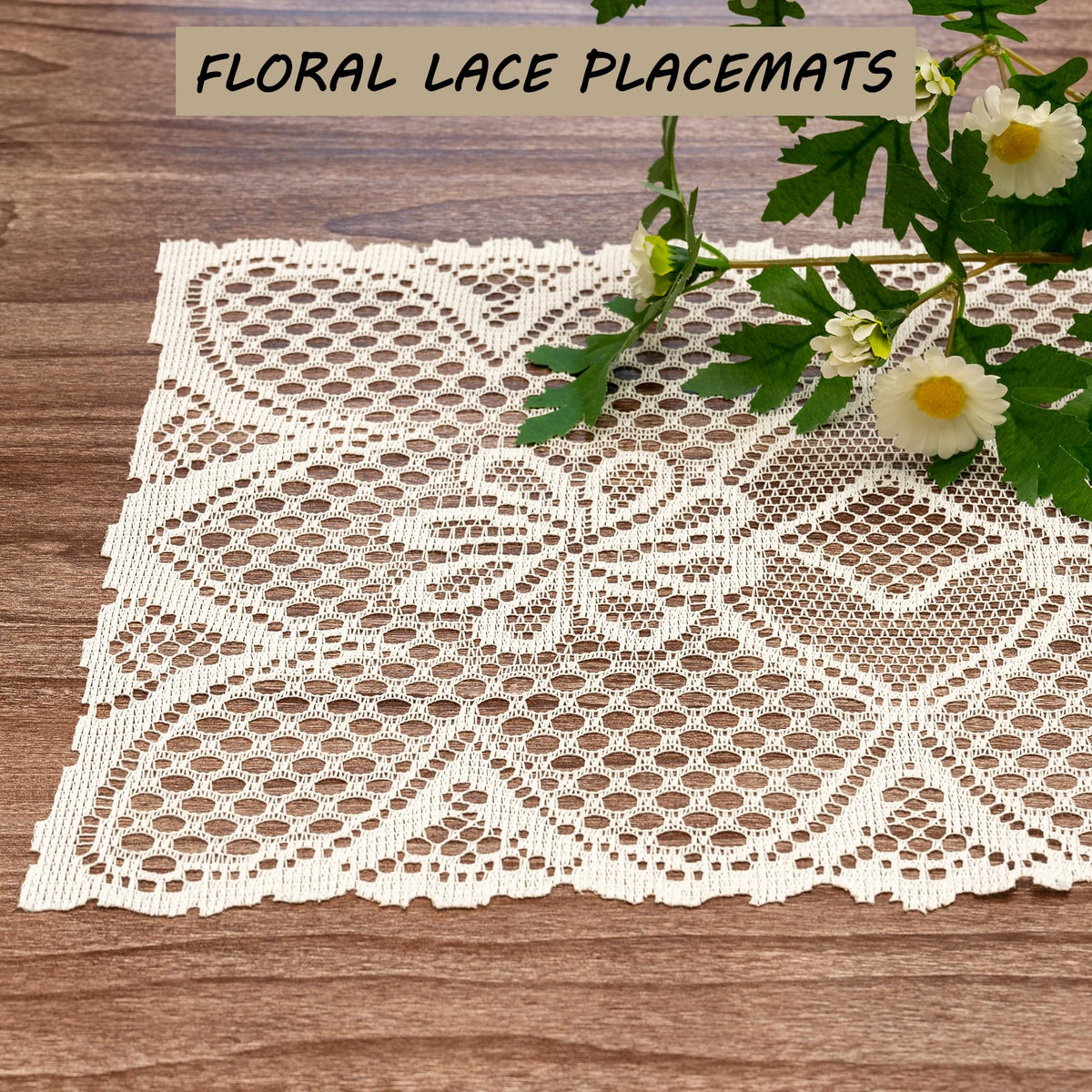 2 Pcs Rectangle Lace Placemats 12x17 Inch H68968