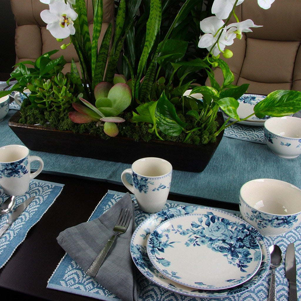 Blue 16 Piece Stoneware Dinnerware Set B670575