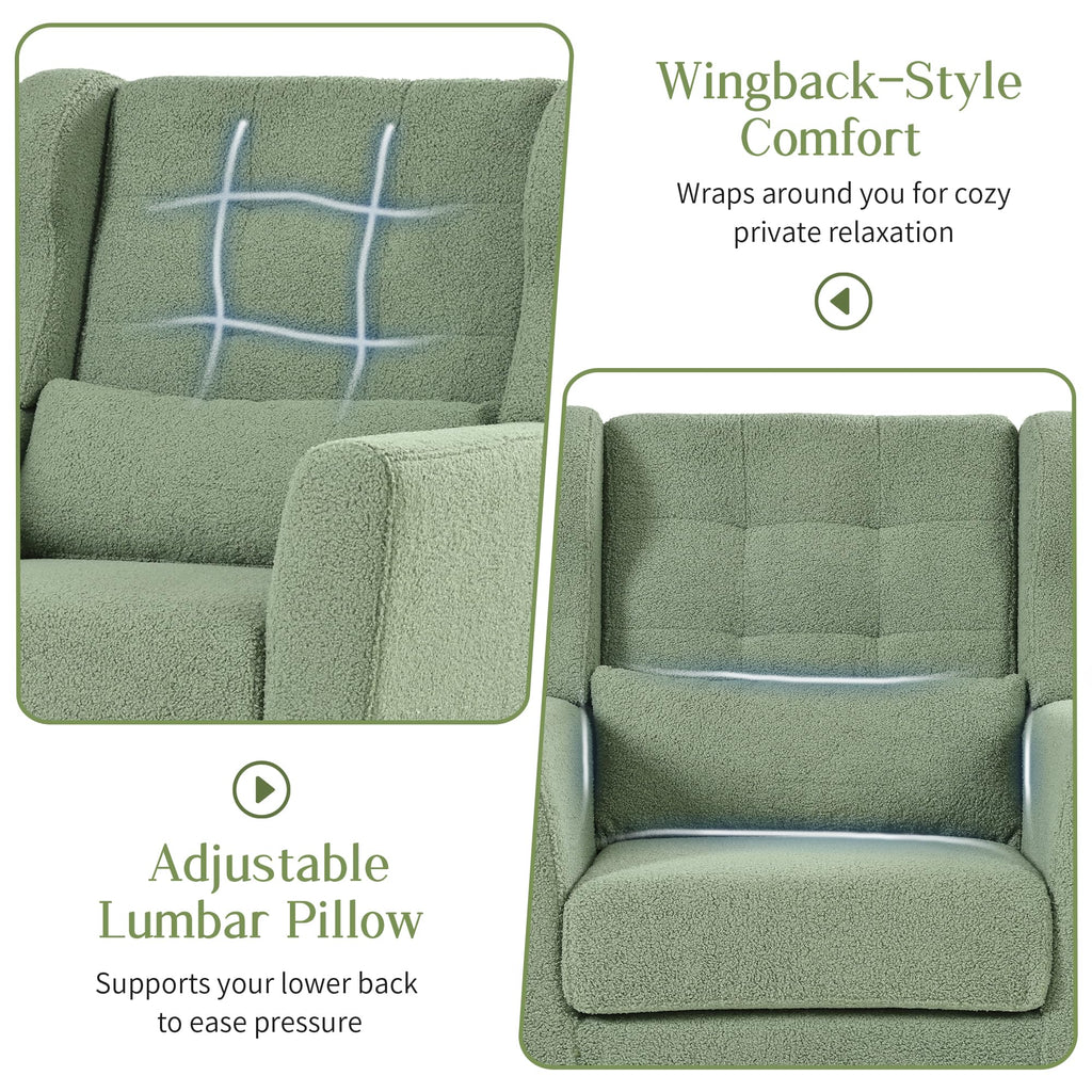 Green Teddy Upholstered Armchair Set of 2 with Lumbar Pillow S926