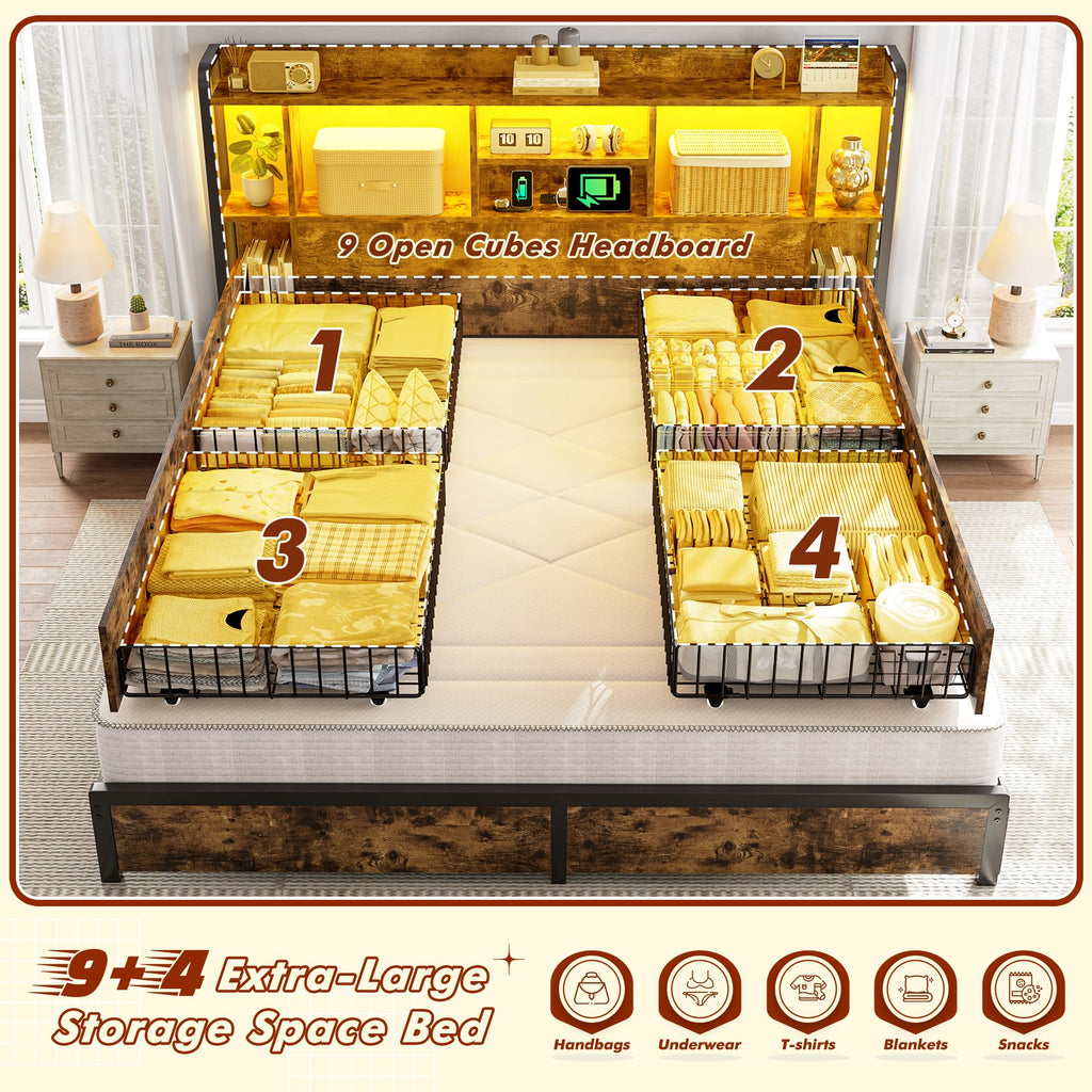 King Size Bed Frame with Storage Headboard & 4 Drawers X377