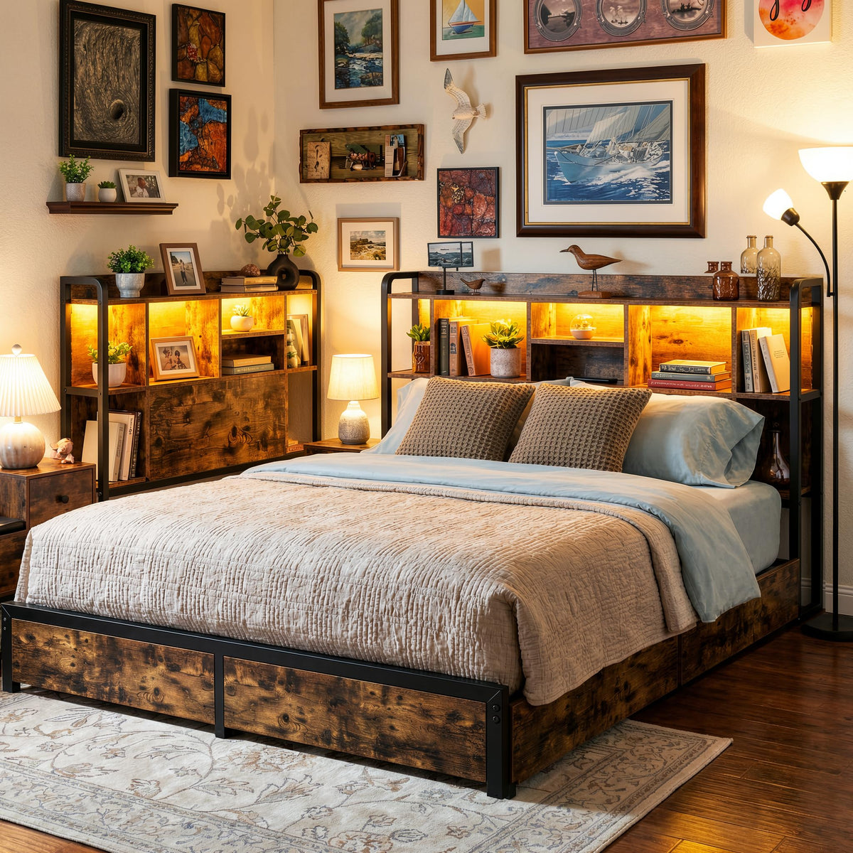 King Size Bed Frame with Storage Headboard & 4 Drawers X377