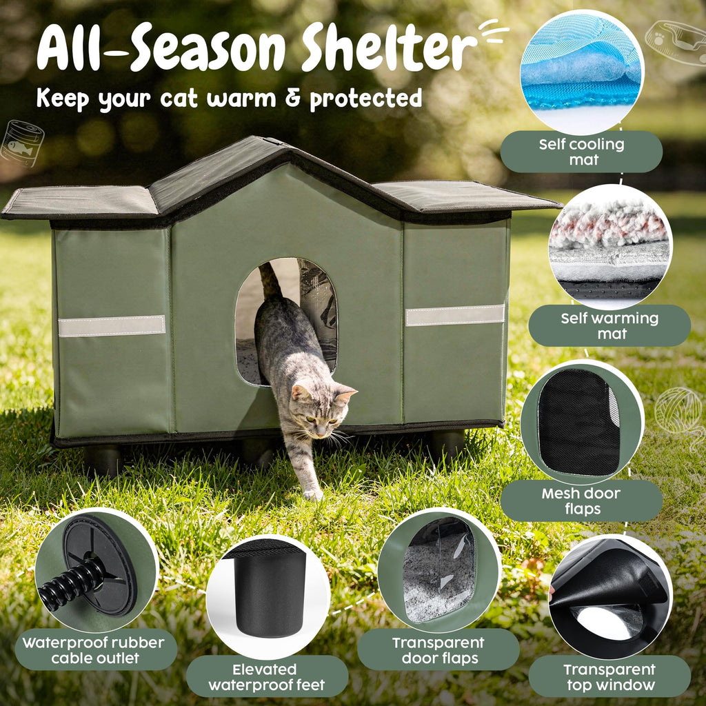 Insulated Outdoor Cat House with Self Warming & Self Cooling Mat N3074