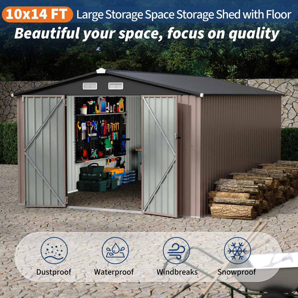 10X14 Ft Galvanized Steel Metal Storage Shed X64815