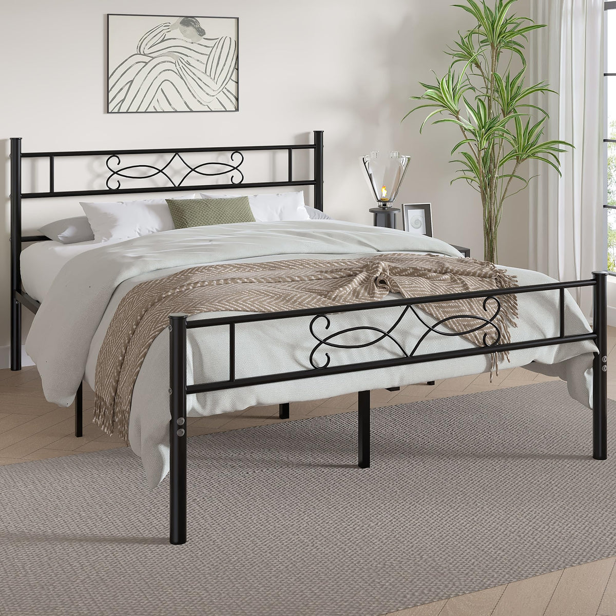 14" Full Size Metal Platform Bed Frame with Headboard Y880998