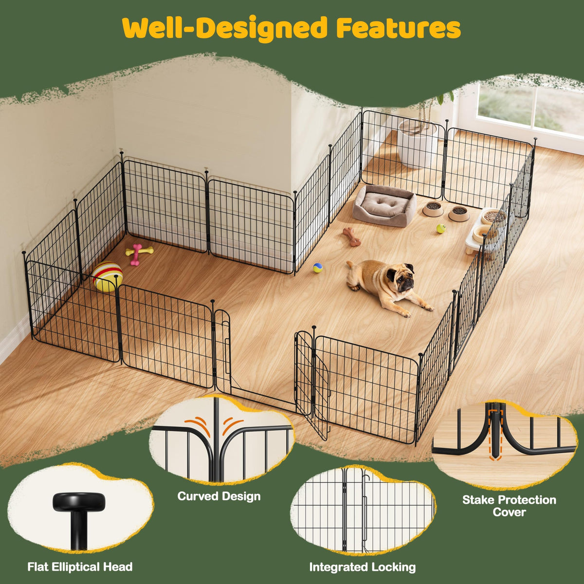 24in 8-Panel Expandable Dog Playpen Q6163