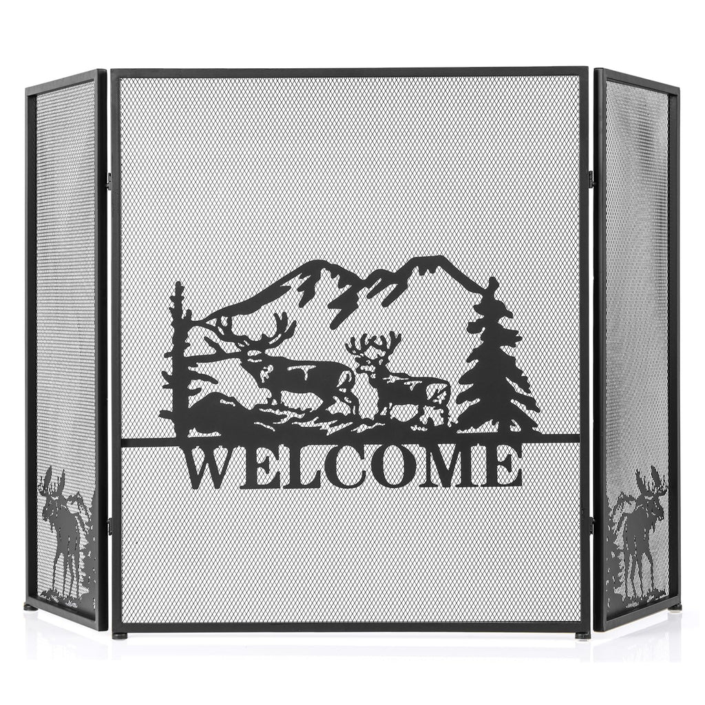Foldable Fireplace Screen with Moose Pattern L67680