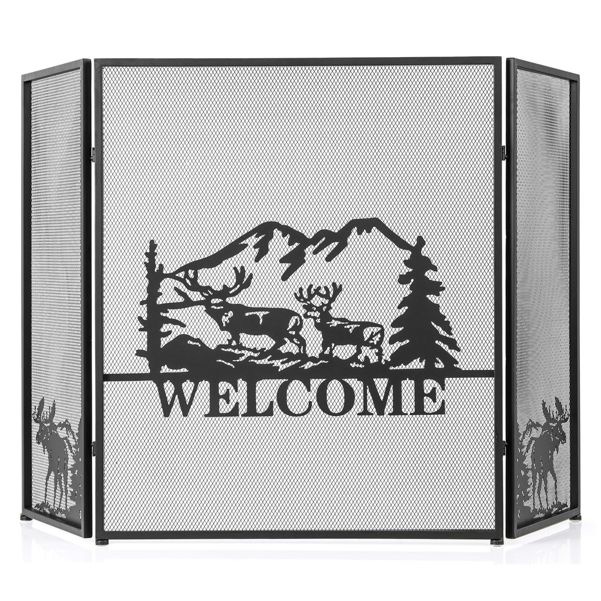 Foldable Fireplace Screen with Moose Pattern L67680