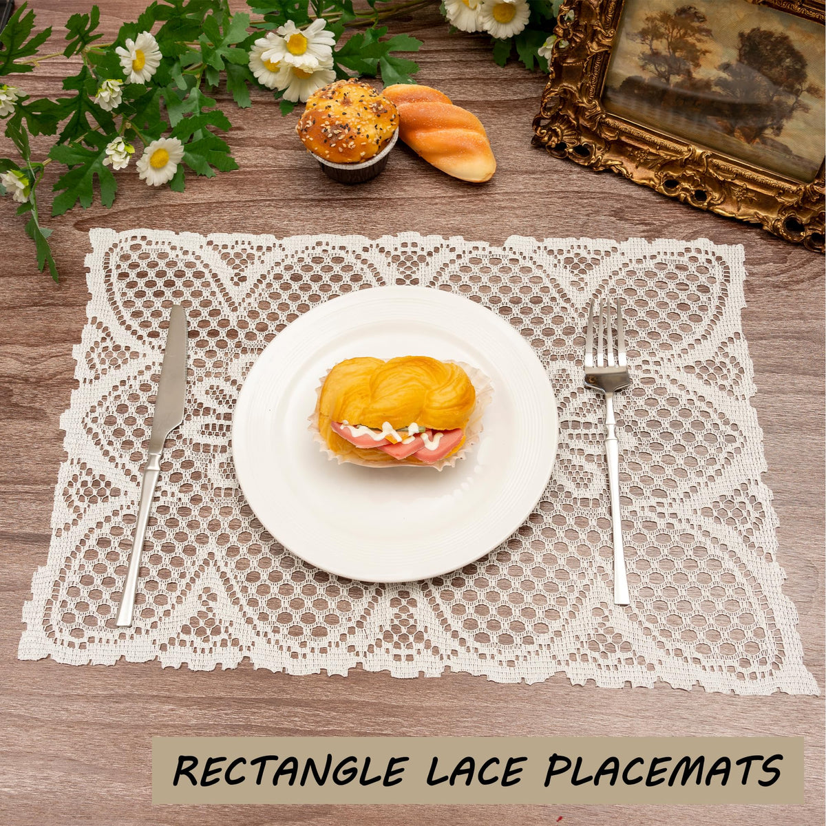 2 Pcs Rectangle Lace Placemats 12x17 Inch H68968