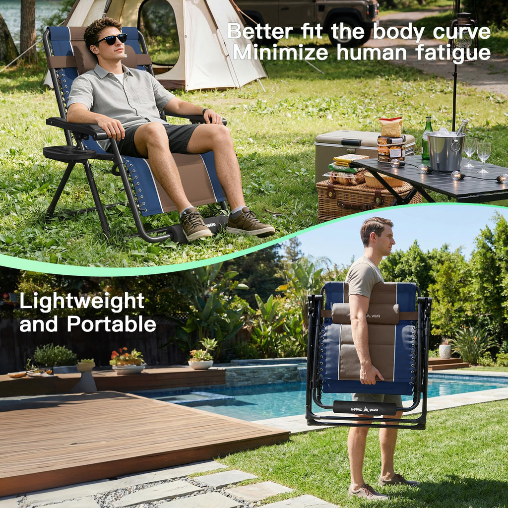 XXL Padded Zero Gravity Chairs Set of 2 Foldable Reclining Chair with Cup Holder U616380