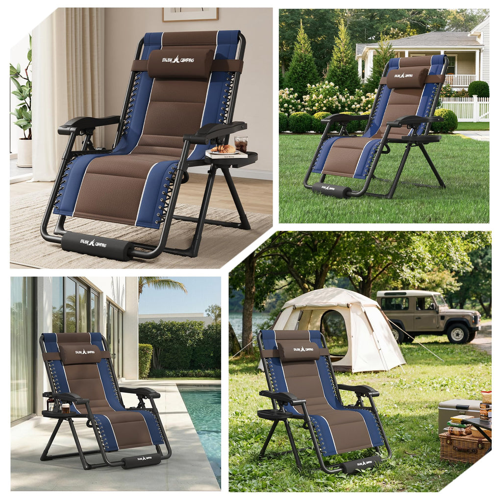 XXL Padded Zero Gravity Chairs Set of 2 Foldable Reclining Chair with Cup Holder U616380