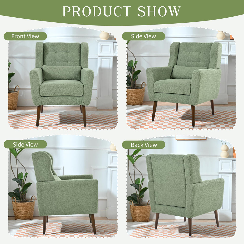 Green Teddy Upholstered Armchair Set of 2 with Lumbar Pillow S926